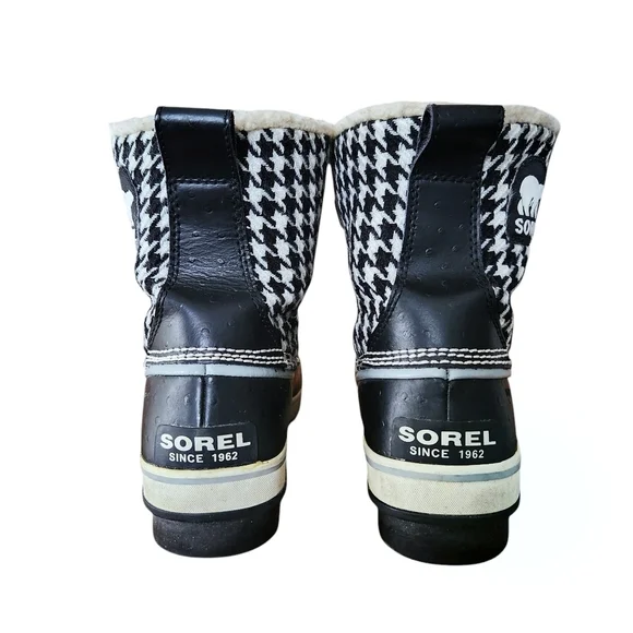 Sorel Tivoli Boots Women US 9 Black Cream Houndstooth Winter Lace-Up Waterproof - Picture 7 of 12